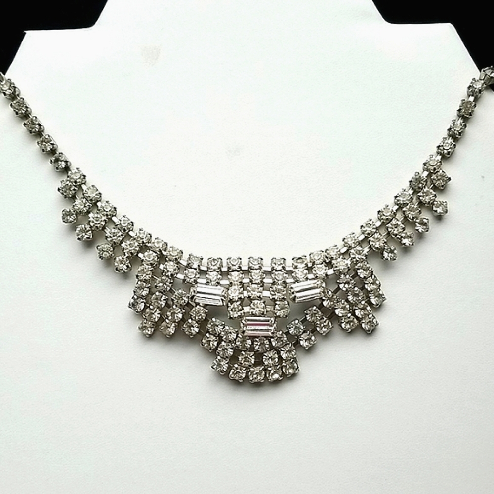 Vintage Mid Century 1950s Glamorous Rhinestone Choker Necklace - Picture 10 of 13